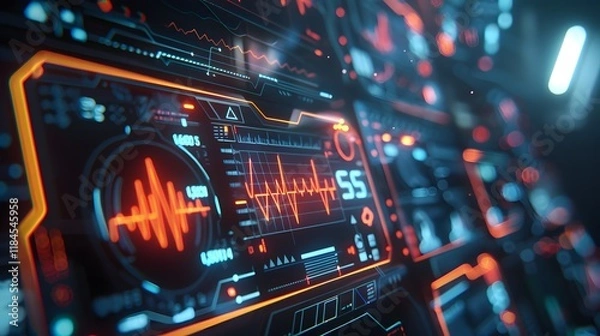 Obraz Vibrant Minimal Glowing Heart Rate Monitor Display with Pulsing Digital Interface