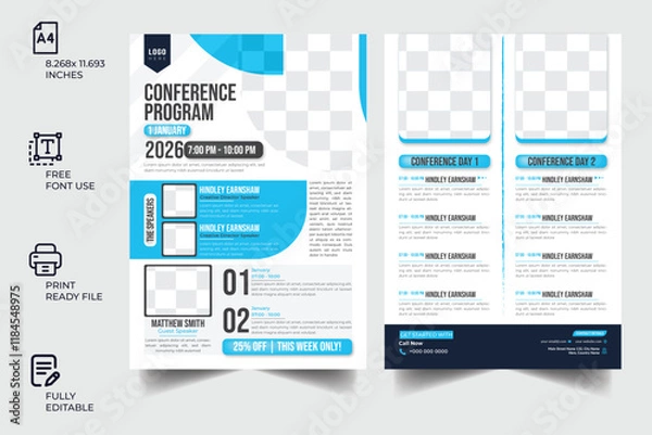 Obraz corporate business webinar conference flyer design layout template, marketing business event strategies workshop poster online live meeting, data sheet, event sheet, flyer, timeline sheet