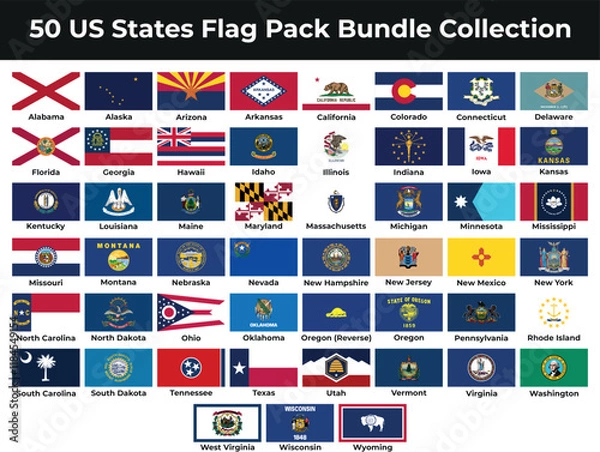 Obraz 50 US State Flags Pack Bundle Collection High Quality Vector Illustration
