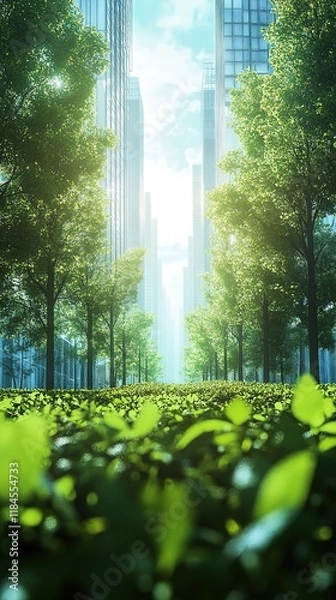 Fototapeta Futuristic Green Tech Investment: AI-Generated Abstract Background for World Environment Day. Eco-friendly 32K Design Showcasing Smart Cities and Low-Carbon Solutions. High-Resolution Visuals for Sust