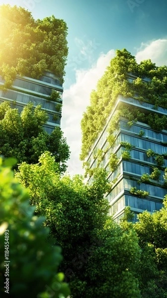 Fototapeta Futuristic Green Tech Investment: AI-Generated Abstract Background for World Environment Day. Eco-friendly 32K Design Showcasing Smart Cities and Low-Carbon Solutions. High-Resolution Visuals for Sust