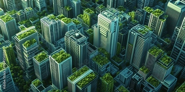 Fototapeta Futuristic Green Tech Investment: AI-Generated Abstract Background for World Environment Day. Eco-friendly 32K Design Showcasing Smart Cities and Low-Carbon Solutions. High-Resolution Visuals for Sust