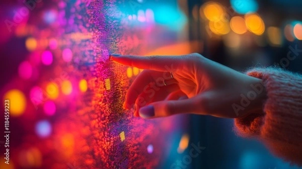 Fototapeta A Hand Interacting with a Vibrant Digital Interface