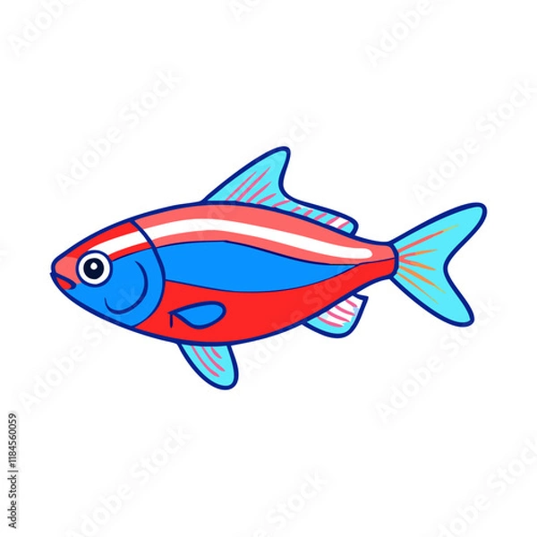 Obraz neon tetra fish vector icon, aquarium fish vector illustration - simple illustration of neon tetra fish perfect for logos, and aquarium fish-themed designs.