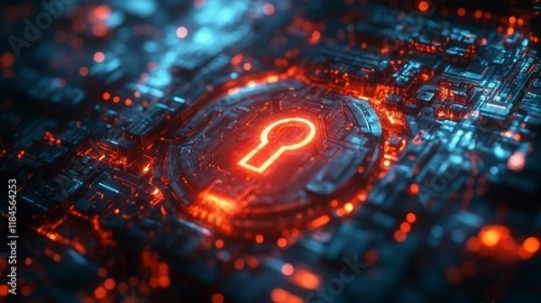 Fototapeta Cybersecurity: Digital Keyhole in a Futuristic Circuit Board