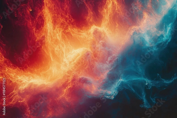 Fototapeta Vibrant swirl of orange and blue colors resembling cosmic phenomena or abstract art in motion
