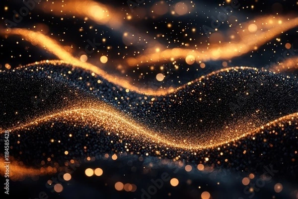 Fototapeta elegant black and gold bokeh background with glittering particles luxury holiday design for special occasions and celebrations