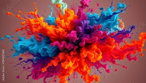 Fototapeta Multicolor powder explosion on White background. Colored cloud. Colorful dust explode.