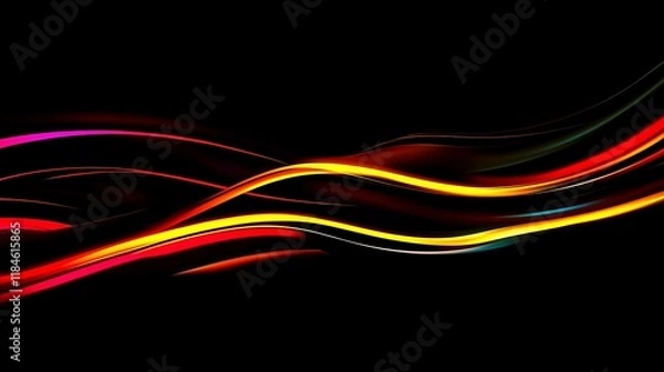 Fototapeta Dynamic Abstract Waves: Fiery Hues on Black