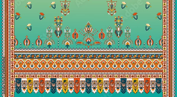 Fototapeta digital designs,mughal motifs,embroidery neck,miniature,modern,high resolution,digital motifs,seamless,wallpapers,elegance,manually traced,mughal flowers,paisely motifs,geomatric boarder,corner