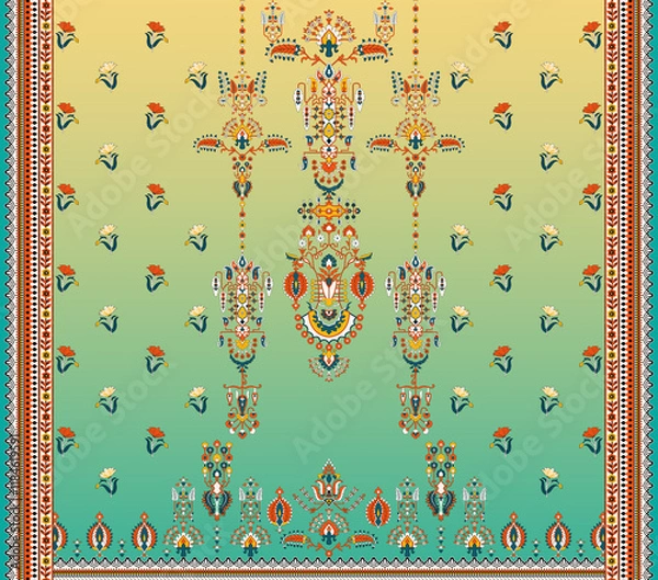 Fototapeta digital designs,mughal motifs,embroidery neck,miniature,modern,high resolution,digital motifs,seamless,wallpapers,elegance,manually traced,mughal flowers,paisely motifs,geomatric boarder,corner