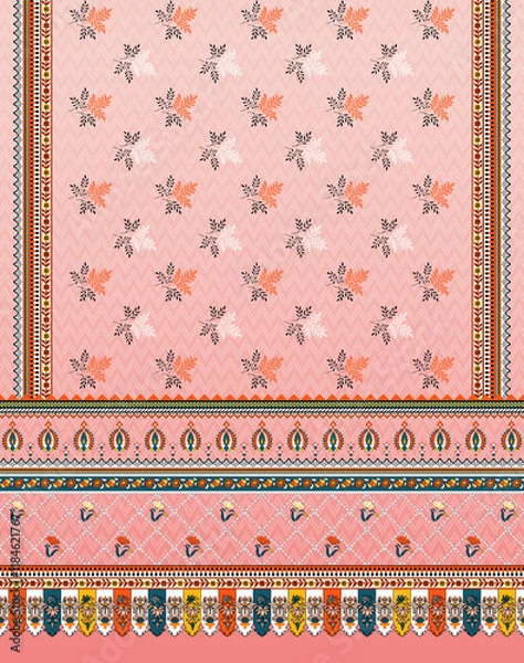 Fototapeta digital designs,mughal motifs,embroidery neck,miniature,modern,high resolution,digital motifs,seamless,wallpapers,elegance,manually traced,mughal flowers,paisely motifs,geomatric boarder,corner