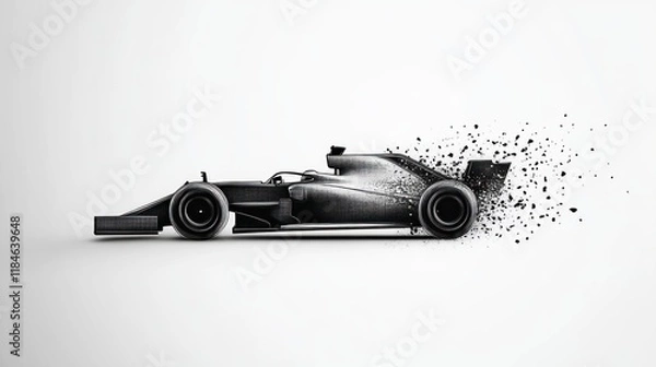 Fototapeta Dynamic formula car racing action modern studio digital artwork minimalist environment side view speed and motion concept