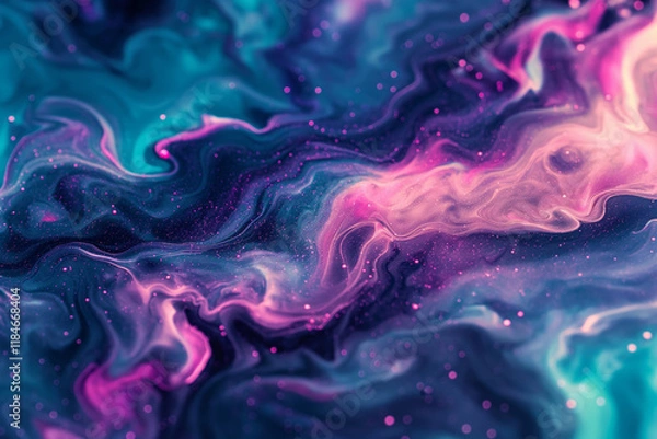 Fototapeta Abstract Fluid Art in Vibrant Pink and Teal GalaxyInspired Patterns