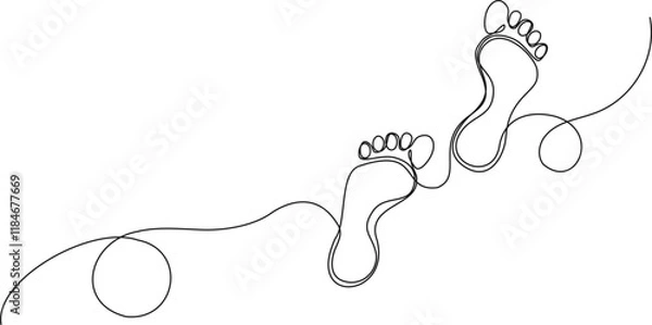 Obraz continuous single line drawing of footprints, line art vector illustration