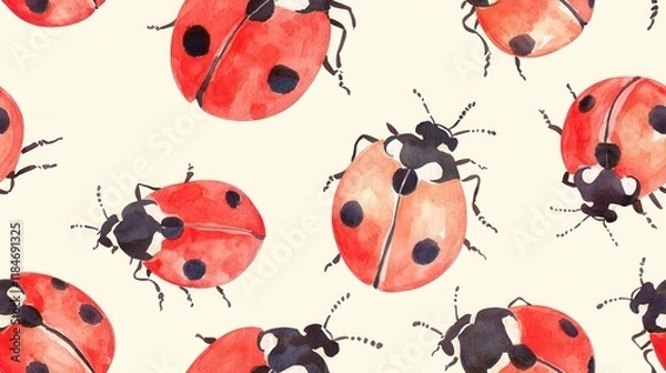 Obraz Watercolor Ladybugs: A Delightful Pattern