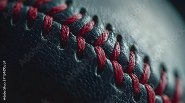 Fototapeta Close-up shot of a baseball with distinctive red stitching, suitable for sports-related or branding uses