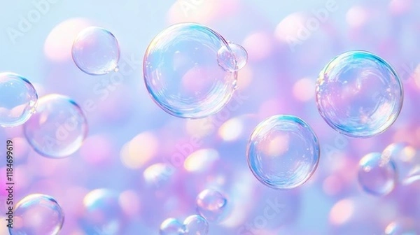 Fototapeta Dynamic burst of bubbles in gradient pastel tones, high energy and movement, colorful bubbles, celebratory concept