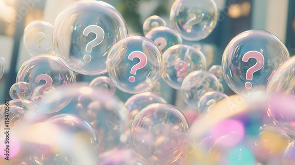Obraz A collection of bubbles with question marks on them, suitable for use in illustrations, presentations, and designs
