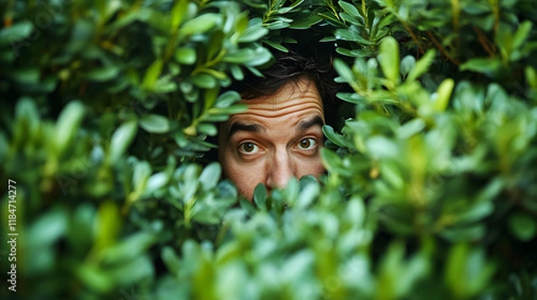 Obraz A man hiding in a bush