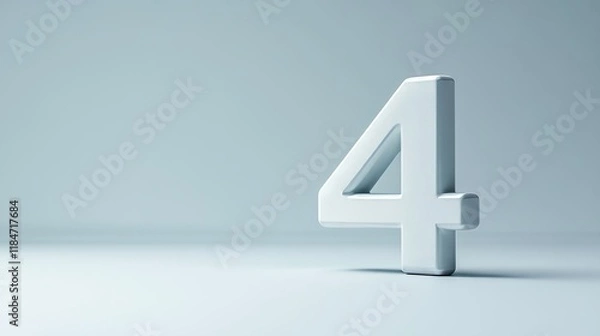 Fototapeta White Number Four Standing on Light Blue Background