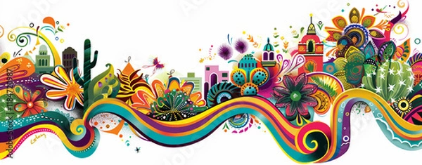 Obraz Southwestern page border with colorful Mexican mural elements