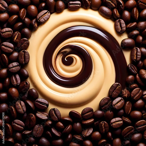 Obraz Rich coffee beans and cream create dynamic, swirling patterns against a clean backdrop.
