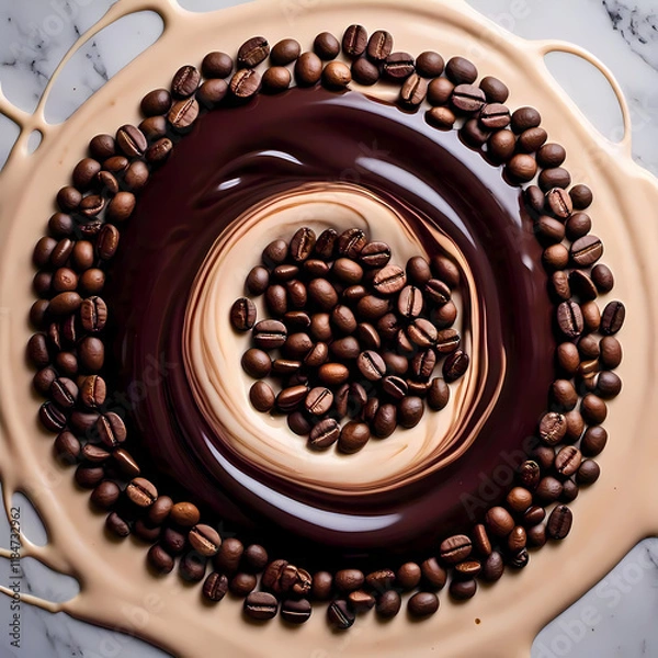 Obraz Rich coffee beans and cream create dynamic, swirling patterns against a clean backdrop.