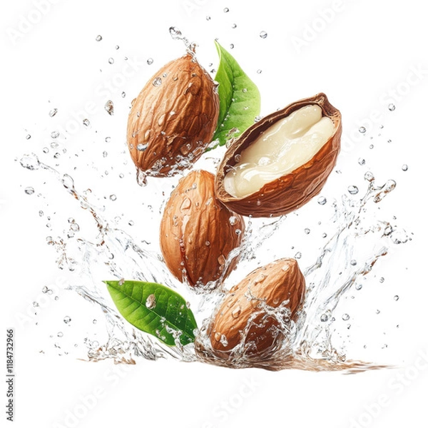 Fototapeta Argan Nuts Splashing in Water: A Refreshing Image of Nature's Bounty