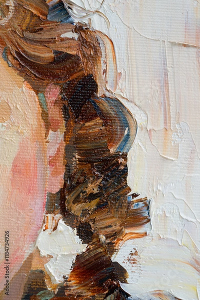 Fototapeta Embossed pasty oil paints and reliefs. Primary colors: ocher, white, red .  Abstract art.