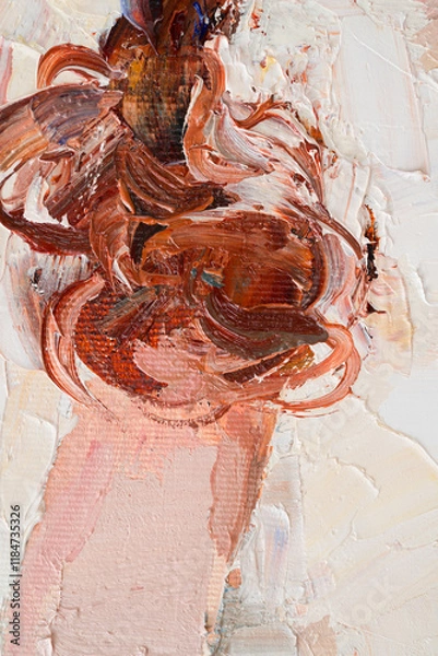 Fototapeta Embossed pasty oil paints and reliefs. Primary colors: ocher, white, red .  Abstract art.