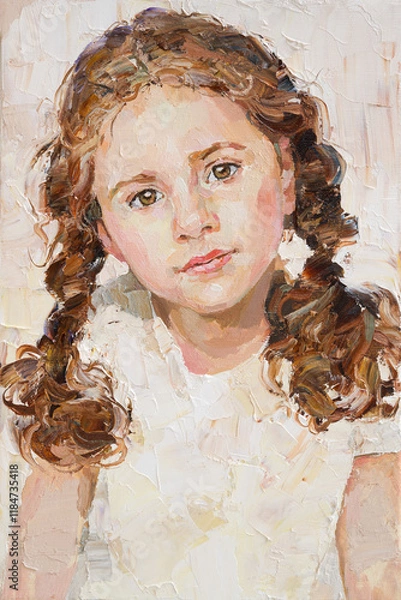 Fototapeta Fragment of an oil painting.  Portrait of a woman. The art is done in a realistic manner.