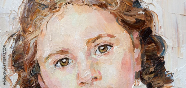 Fototapeta Fragment of an oil painting.  Portrait of a woman. The art is done in a realistic manner.