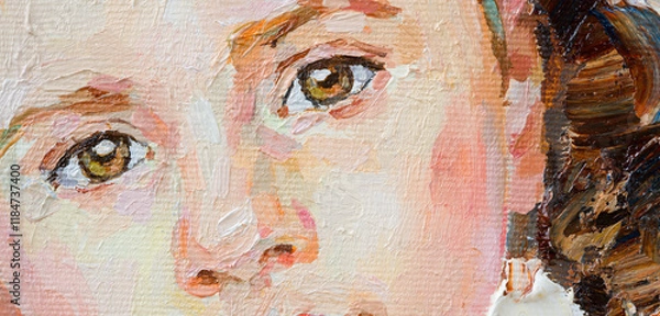 Fototapeta Fragment of an oil painting.  Portrait of a woman. The art is done in a realistic manner.
