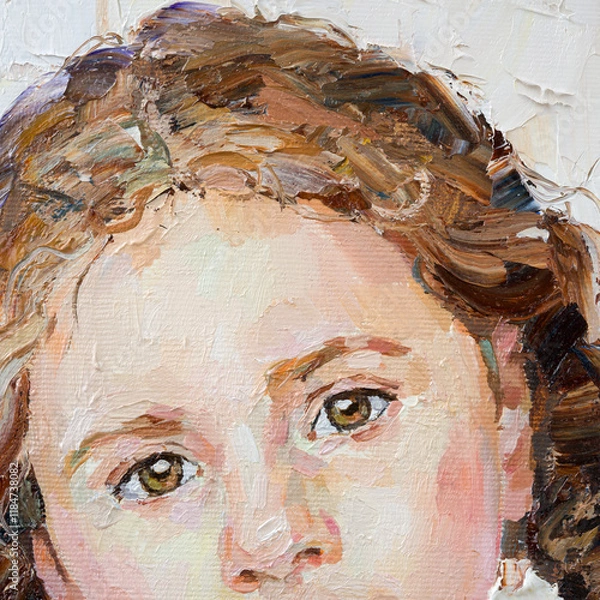 Fototapeta Fragment of an oil painting.  Portrait of a woman. The art is done in a realistic manner.