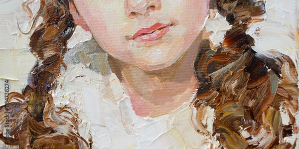 Fototapeta Fragment of an oil painting.  Portrait of a woman. The art is done in a realistic manner.