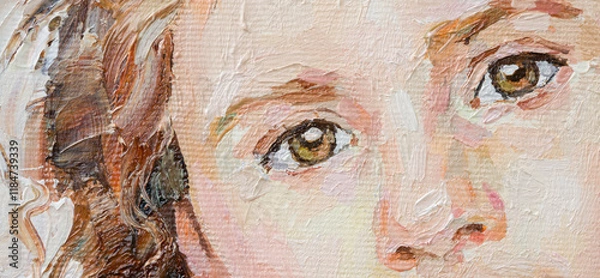 Fototapeta Fragment of an oil painting.  Portrait of a woman. The art is done in a realistic manner.