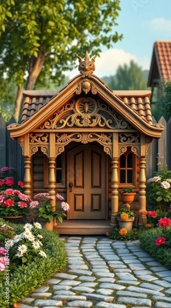 Obraz An adorable intricately crafted vintage wooden dog house.