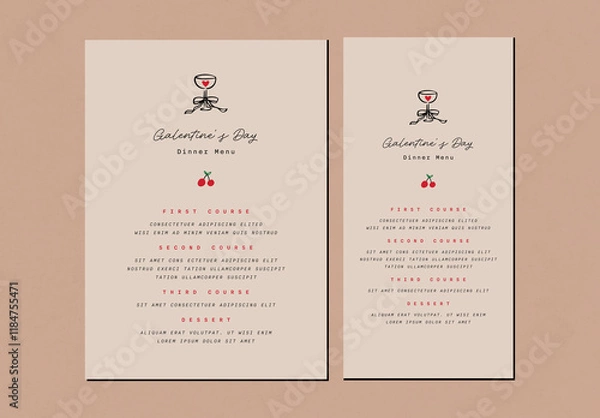 Obraz Galentines Day Dinner Menu Template Set