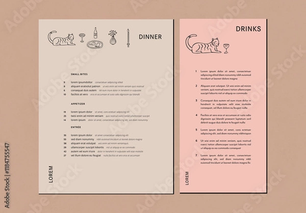 Obraz Hand Drawn Restaurant Menu with Drinks Template