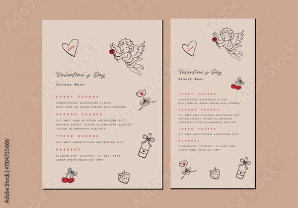 Obraz Valentine's Day Menu with Cupid Template Card