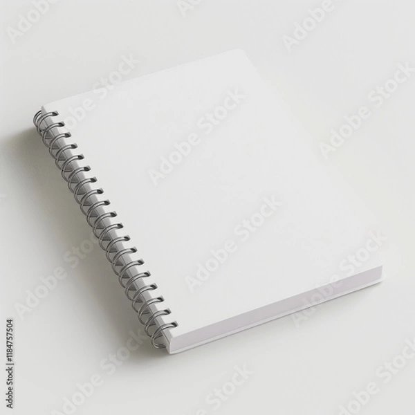 Fototapeta White spiral notebook mockup on white surface