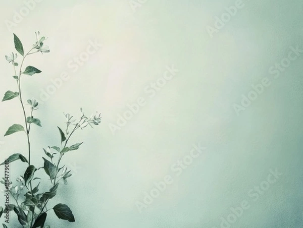 Fototapeta Delicate Branch with White Flowers Against a Soft Green Background