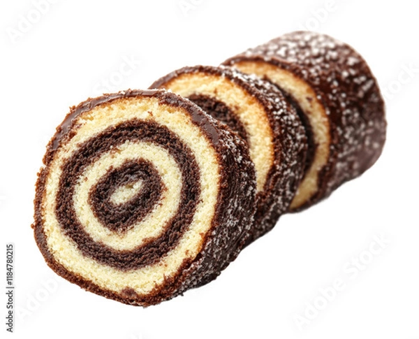 Fototapeta Delicious chocolate cake roll slices on dessert high fidelity food presentation isolated on transparent background png