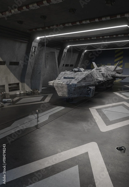 Obraz Space Ship inside a Hangar Deck, 3d digitally rendered science fiction illustration