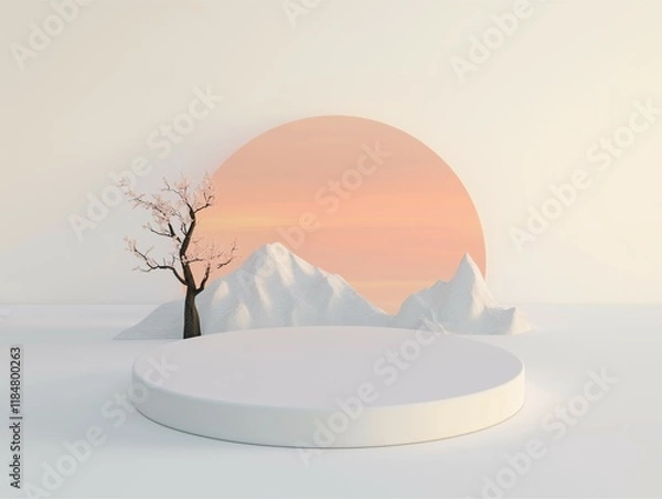 Obraz Minimalist Landscape Display with Sunset and Cherry Blossom