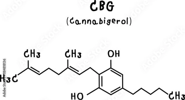 Fototapeta CBG or cannabigerol or chemical structure of CBG cannabigerol isolate vector on transparency background