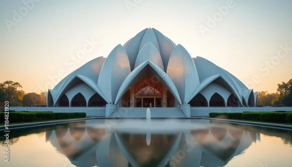 Fototapeta A Large White Building With a Fountain in Front of It - Generative AI