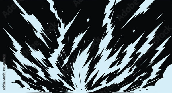 Fototapeta Cartoon lightning animation. Animated frames of electric strike, magic electricity hit and thunderbolt effect vector illustration set. Game asset collection of blue glowing storm bolts
