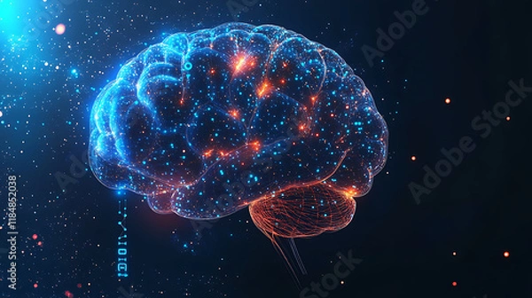 Fototapeta blue digital brain shaped with glowing neural lines and dots representing ai neural network and futuristic artificial intelligence technology
